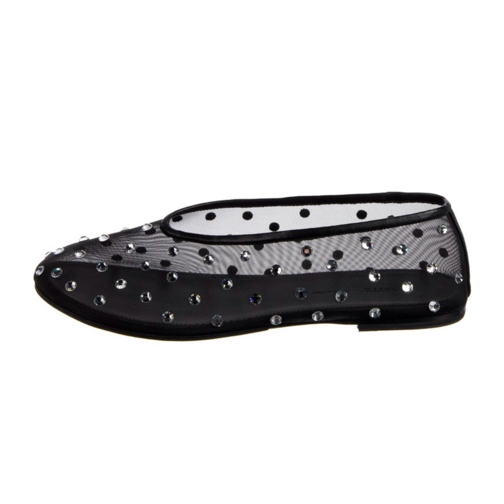KHAITE Black Mesh Flats with Rhinestone Accents